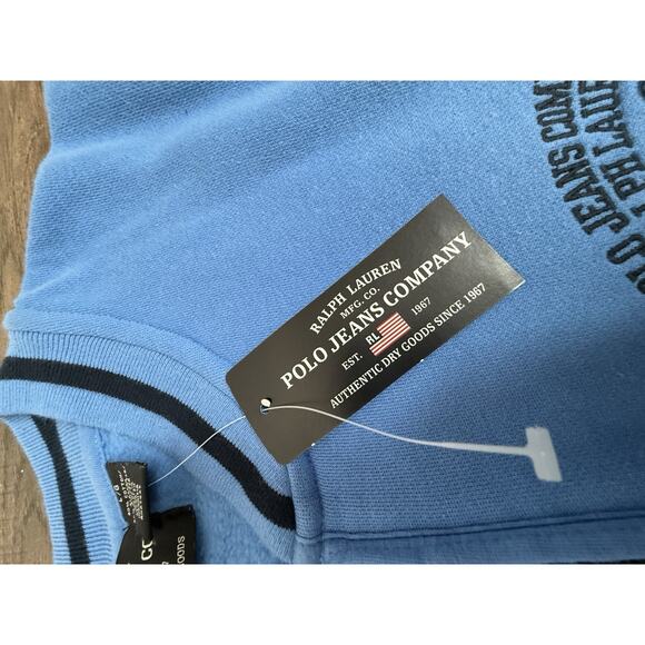 NWT Polo Jeans Ralph Lauren Sweatshirt Mens 1/4 Zip Blue Vintage Embroidered L - Picture 5 of 10